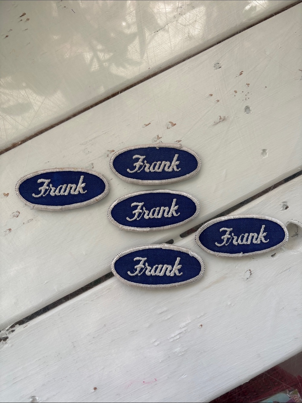 Embroidered Name Patch - Navy and White “Frank”